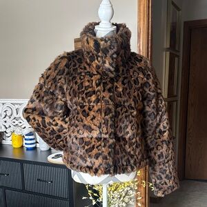 Abercrombie & Fitch Leopard Print Faux Fur Puffer jacket